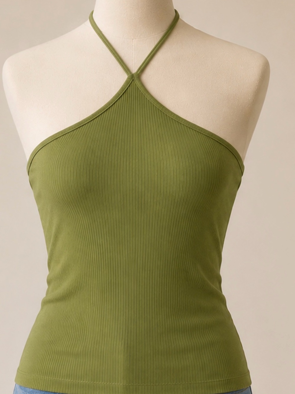 Cabi Olive Green Ribbed Halter Tank Top -Large